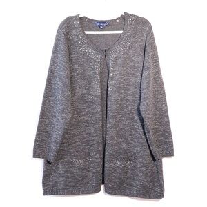 LikeNEW Susan Graver Gray Open Front Long Line  Sweater Cardigan SIZE 2X